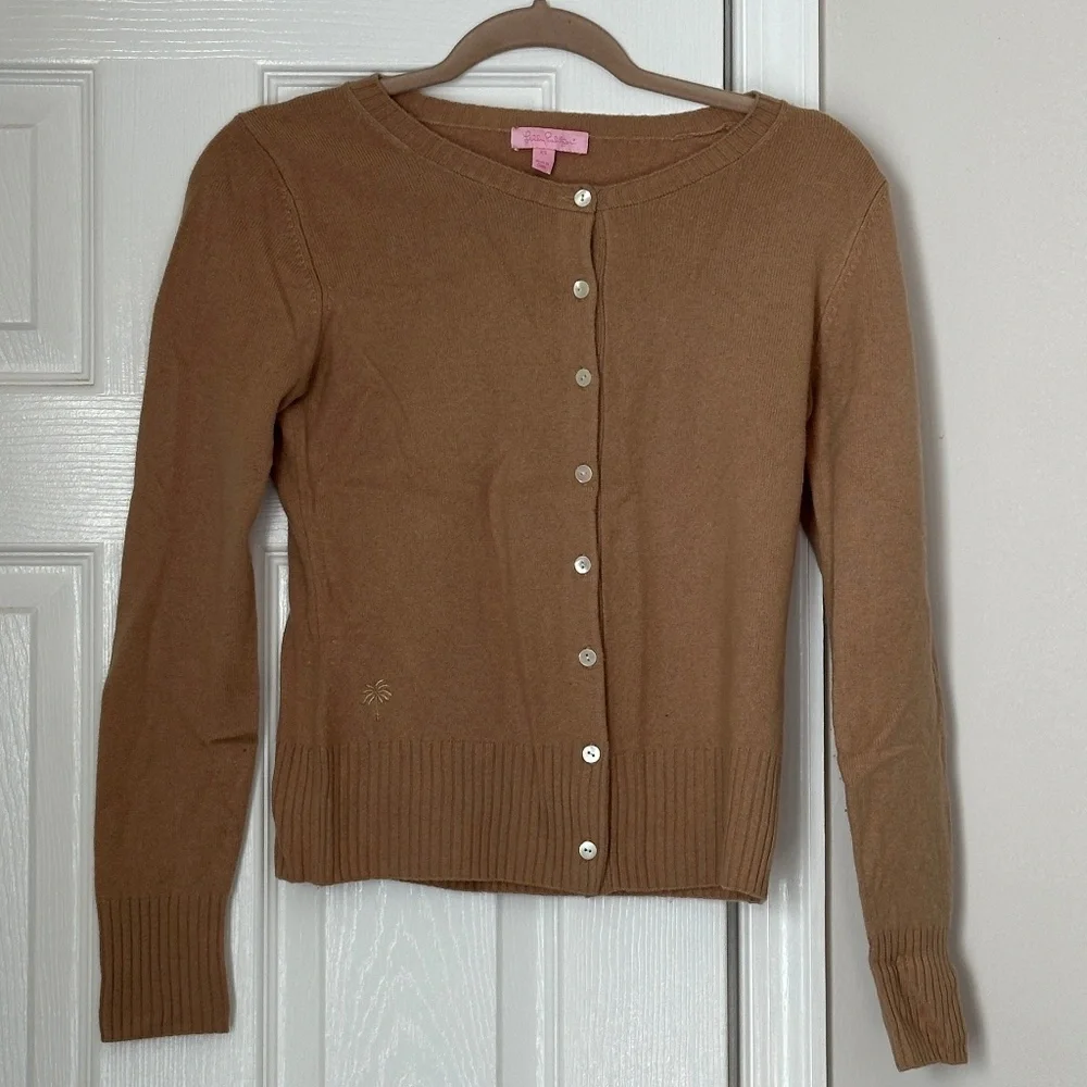 LIlly Pulitzer Fairley Cashmere Cardigan Button Tan Brown XS Classic Excellent - Picture 1 of 7